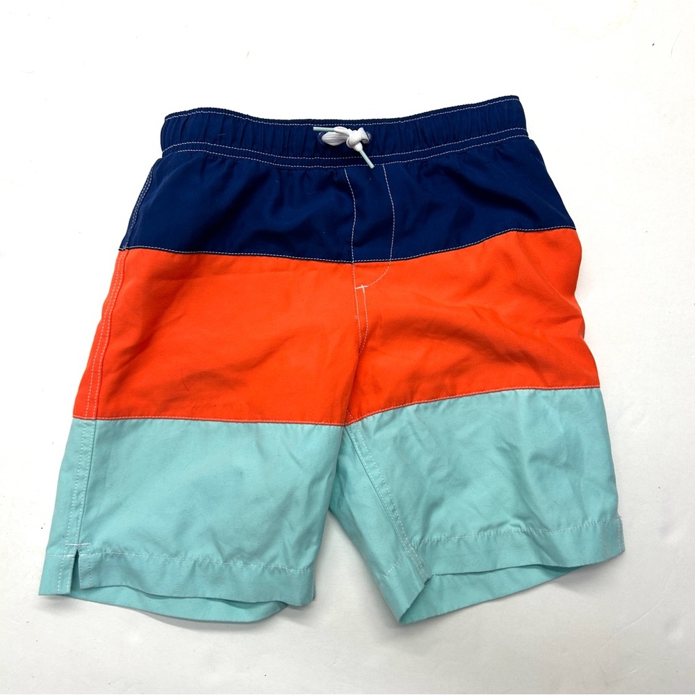 5/$25 Lands End Blue Colorblock Lined Swim Trunks Shorts